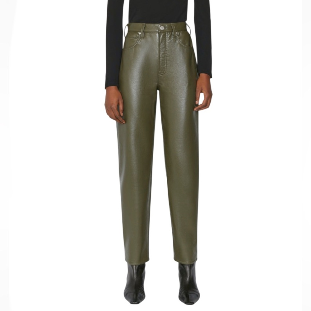 NEW Frame Le High 'n' Tight Stretch-Leather Straight Leg Pants